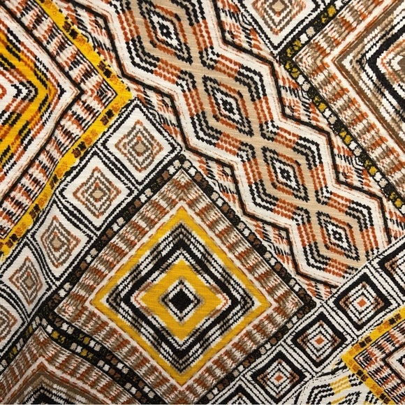 MEDIUM RUBY RD TRIBAL GEOMETRIC TOP SHORT SLEEVE ORANGE GOLDEN YELLOW BOHO - Picture 9 of 11